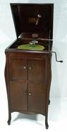 A Victor VV-80 upright disc phonograph in mahogany case; <i>image courtesy of Forsythe Auctions</i>.