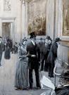 A mixed media painting of people admiring paintings by William Thomas Smedley