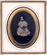 Quarter plate English ambrotype of a little girl holding a posy