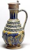 A Doulton Lambeth stoneware Jug, England, 1875, incised foliage and raised floret bands