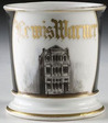 A banker's occupational shaving mug with image of 3-story bank building