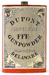 A DuPont Superfine FFFg Gunpowder tin with paper label