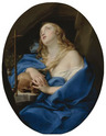 Pompeo Batoni, an oval oil painting, The Penitent Magdalene in blue cloak
