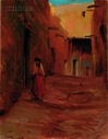 Robert Henry Logan oil on canvas painting, Algerian Street with Figure