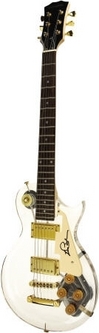 Les Paul signed guitar, Galveston electric guitar with clear plastic body, signed on the pick guard