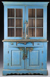 A painted cupboard, old blue paint over poplar, probably southern Indiana, mid-19th century