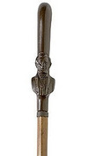 Abraham Lincoln gutta percha handled cane with relief waist length Lincoln bust on malacca shaft with steel ferrule