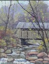 Anthony Buchta oil painting, springtime landscape with covered bridge