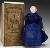 Patent Walking Doll or Autoperipatetikos, clockwork drive toy doll in original box marked Joseph Lyon & Co., Boston