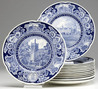 A lot of fourteen Wedgwood porcelain blue transfer Columbia plates, some duplicates, circa 1930