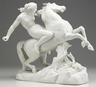 A Minton parianware classical female nude astride a rearing horse