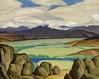 A 20th century oil on canvas western landscape painting by Oscar Brousse Jacobson (American, 1882 to 1966), <b><i>North Park Ranch, 1944</i></b>