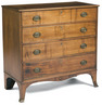 A circa 1800 maple Hepplewhite or Federal four drawer chest of drawers with shaped apron and French feet