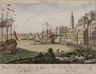 A colored etching laid on paper by Francois Habermann, publisher (Augsburg 1762), <b><i>Vue de Boston vers le Cale au Port</i></b>