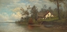 Oil on canvas landscape painting by Francis Augustus Silva, Keyport, New Jersey, view of a house near the water, signed F.A. SILVA, dated 1883