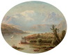Francois Regis Gignoux (American, 1816 to 1882), <b><i>Lake Thun, The Jungfrau</i></b>, oil on canvas landscape painting