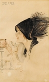 Harrison Fisher watercolor and ink wash with graphite on paper, A Cup of Tea