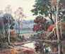Harry R. Townsend oil painting, One Evening, autumn scene with trees along edge of stream