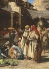 Oil on panel painting by Leopold Carl Muller (Austrian), A Street Scene, Cairo, signed Leopold Carl Muller, inscribed Vienna, and dated 1880