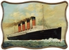 A Cunard Lines RMS Lusitania tin ocean liner sign with rope motif border