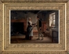 Jennie Augusta Brownscombe oil on canvas painting interior scene depicting a revolutionary soldier bidding farewell to his wife