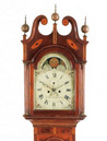 Upper section of circa 1810, New Jersey Hepplewhite mahogany tall case clock, painted face, signed Isaac Brokaw Bridge Town
