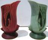 A pair of Roseville pottery, Zanesville, Ohio, silhouette vases, leaves, reddish brown and green