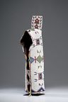 Sioux beaded hide cradle with geometric designs in the beadwork
