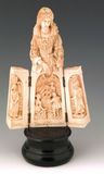 A French Dieppe carved ivory triptych, 19th century, displaying Beatrice, Torquato Tasso, and Dante