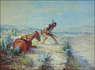 An oil on canvas painting by William Meuttman (American, 1869 to 1948), The Advance Scout (1915)