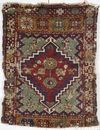 West Anatolian Yastik, early to mid 19th century, the Turkish antique oriental mat having a stepped central medallion on a green figured field