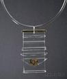 Solar-Lunar necklace #2, Margret Craver, glass and silver foil, with acrylic torque