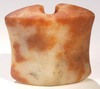 A red and white single face ferruginous quartz, hourglass form bannerstone collected in Louisa County, Iowa