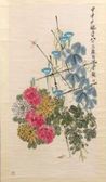 A Chinese ink and watercolor scroll painting by Qi Baishi