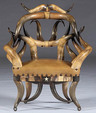 A no. 6 horn chair by Wenzel Friedrich, having acorn tips, a Texas star, and glass ball-and-claw feet, San Antonio, Texas, circa 1890s
