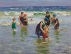 Edward Henry Potthast oil on board painting, Bathers, signed E. Potthast, lower right