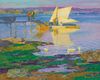 Edward Henry Potthast oil on canvas painting, Boat at Dock, signed E. Potthast, lower left