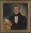 Asahel Lynde Powers oil on canvas painting, portrait of a gentleman holding a red book