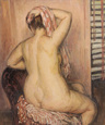 Louis Ritman (Illinois/France/Russia, 1889 to 1963), an oil on canvas painting, Nude Woman Dressing