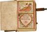 Fraktur bookplate for Allrick Greckel, after David Kulp (1777 to 1834), Bucks County, Pa, watercolor and ink on paper, intact in leather bound Bible