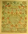 Fraktur house blessing for Maria Cassey, Lancaster County, Pa, circa 1785, printed and hand-colored, arrangement of hearts, birds and flowers