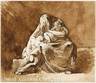 Alexander Runciman sepia ink and wash drawing with white gouache,