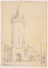 Augustus Welby Northmore Pugin graphite drawing on paper, The Eschenheim Tower, City Gate of Frankfurt, circa 1833/34, signed