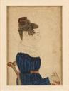 American School, 19th century, watercolor and ink painting on paper, portrait of Jane M. Luckie seated in a painted chair