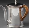 A George III sterling silver argyle, marked PN, London, 1768, cylindrical form with a hot water jacket filled through a small spout opposite the main gooseneck spout, wicker covered silver handle