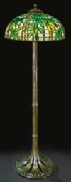 An early 20th century 'Bamboo' leaded glass and patinated bronze floor lamp by Tiffany Studios