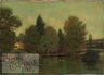 George W. Drew (American, 1875 to 1968), oil on canvas painting landscape with ducks on pond