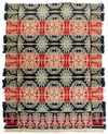 Ohio jacquard coverlet, Dennis Cosley, Xenia, Greene County, 1849, wool and cotton. One piece Beiderwand. Four rose medallion and starburst center field with basket borders in red, blue and mustard