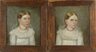 American School, first quarter 19th century, oil on canvas paintings, a pair of Portraits Depicting Twin Girls in White Dresses