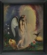 A circa 1945 oil n canvas painting, American School, Peri at the Gates of Paradise.